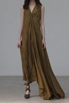 Marc Le Bihan Silk Chest Knot Tail Dress Collection Vegetable Dye MLB-2132-GANLANLV Olive Green